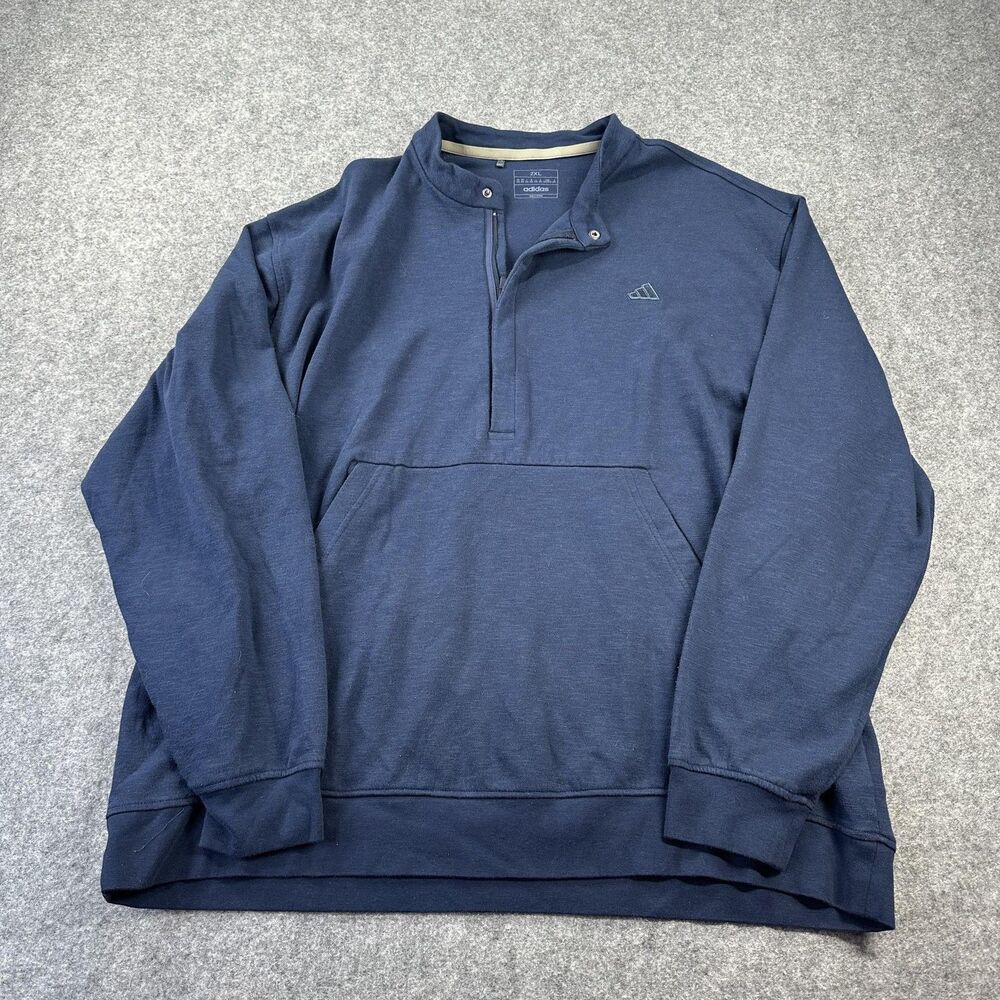 Adidas Sweatshirt Mens 2XL Blue 1/4 Zip Fleece Kangaroo Pocket Pullover